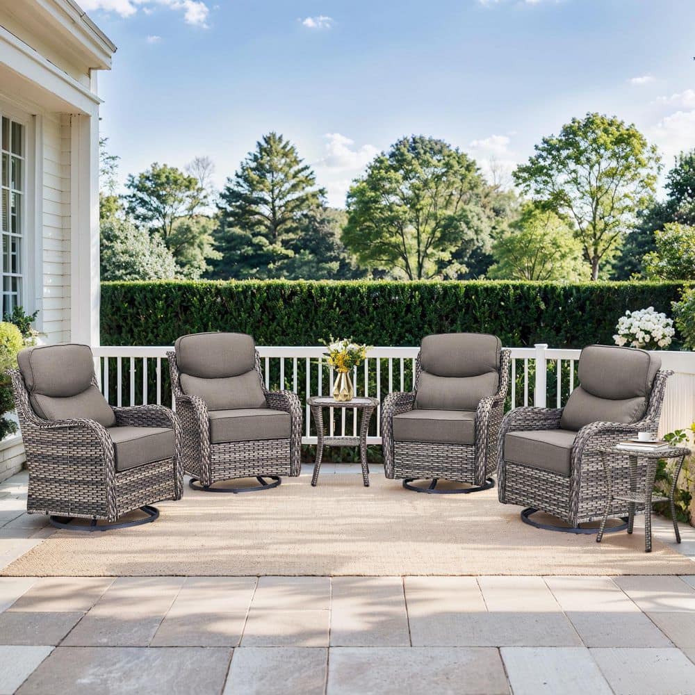 NovaSwivel 6-Piece Gray Wicker Patio Conversation Set Outdoor Swivel Glider Chair with 6 in. Thick Gray Cushions price history on PriceWatchPro