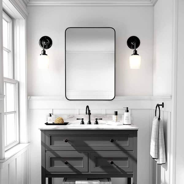 WELLFOR 22 in. W x 30 in. H Rectangular Aluminum Framed Wall Bathroom Vanity Mirror in Black