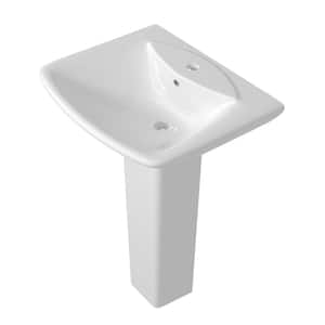 24 in. W x 19 in. D Vitreous China U-Shaped Vessel Sink with Single Faucet Hole Pedestal Combo Bathroom Sink in White