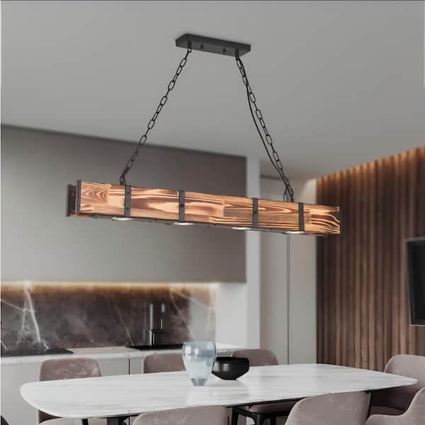 4-Light 39 in. Wood Iron Farmhouse LED Dimmable Pendant Dining Kitchen Ceiling Lights Foyer Bedroom Lighting