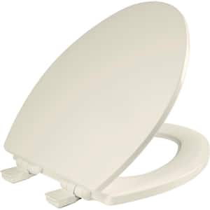 Atwood Slow Close Elongated Closed Enameled Wood Front Toilet Seat in Biscuit Removes for Easy Cleaning, Never Loosens