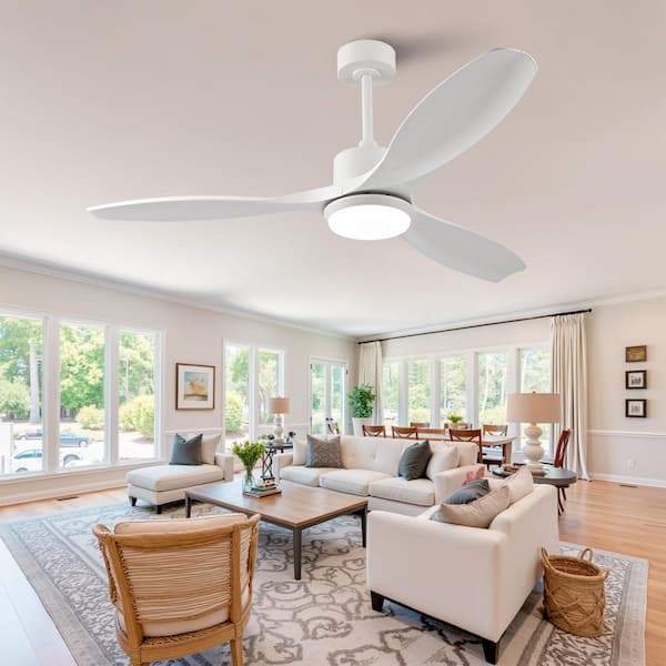 52 in. White 3 ABS Blades Downrod Standard Ceiling Fan with LED Light and Remote Included