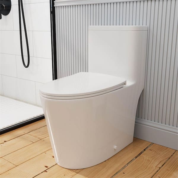 12 in. Rough In 1-Piece Toilet 1.0 / 1.28 GPF Dual Flush Elongated Toilet with Left-Hand Trip Lever in Glossy White