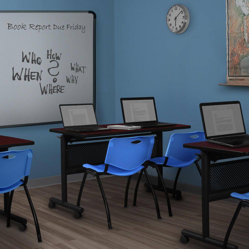 Kobe 48 in x 30 in. Mahogany Flip-Top Privacy Nesting Table Desk, 2 M Stack Chairs-Blue price history on PriceWatchPro