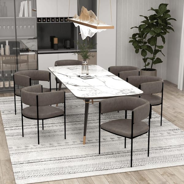 Leisuremod Upholstered Dining Chair with Open Back Design and Powder-Coated Iron Frame Cyril Collection Set of 2 in Charcoal