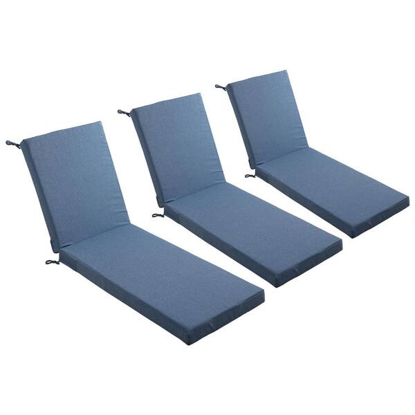 72 in. x 22.4 in. x 3.5 in. (3-Pack) Outdoor Water-Resistant Replacement Chaise Lounge Seat Cushion Sand-Blue