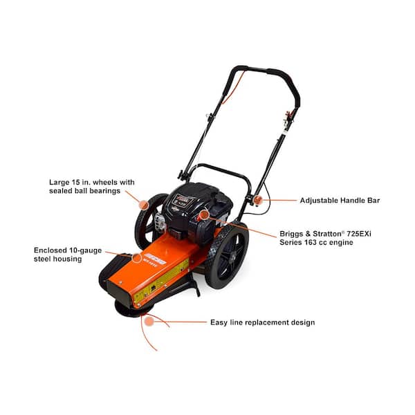 24 in. 163 cc Briggs and Stratton Gas 4-Stroke Walk Behind Push Wheeled String Trimmer Field Mower w/ 155 Diameter Line