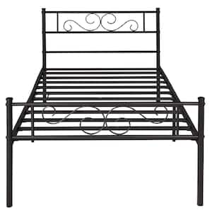 Twin Size Bed Frame with Headboard and Footboard, No Box Spring Needed Heavy Duty Metal Platform, Black, 39.76" W