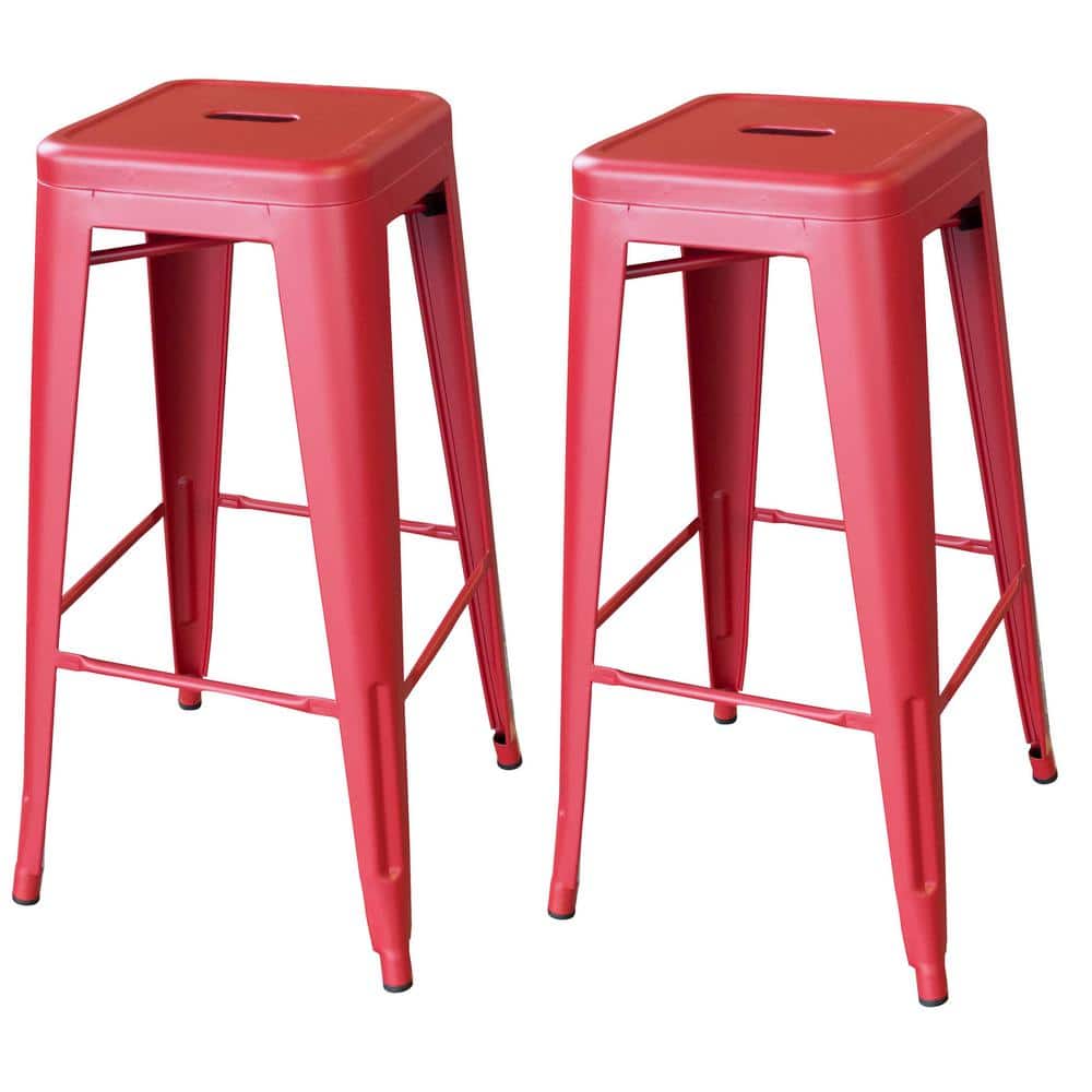 Red 30" Zinc Metal Indoor/Outdoor Bar Stools - Set of 2