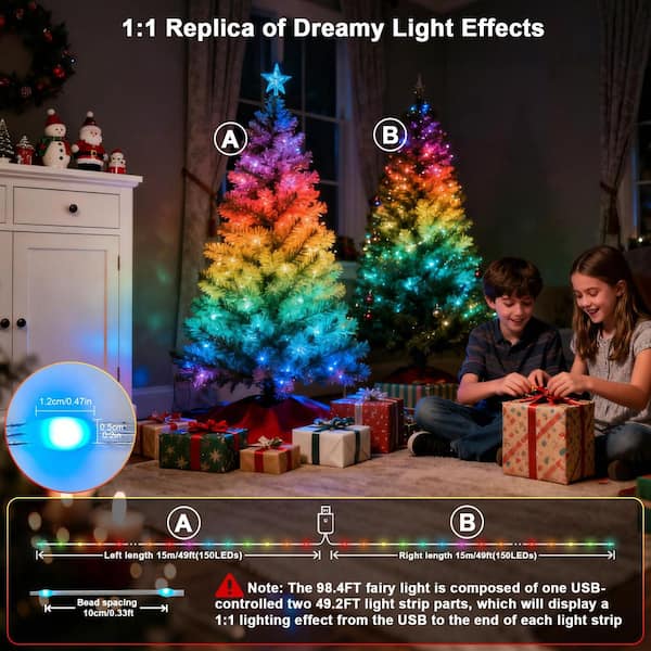 98. 4 ft. Color Changing LED String Lights, Remote & APP Control,Music Sync, RGB-IC Twinkle Light for Bedroom,Christmas