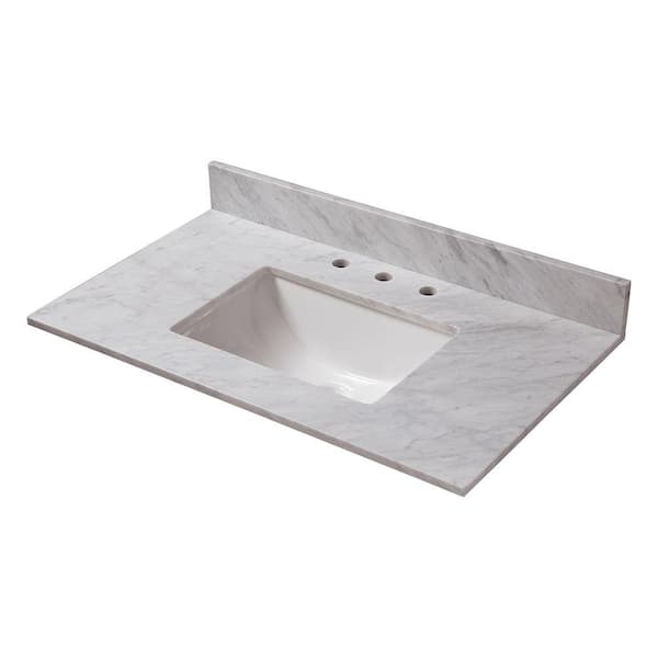 Home Decorators Collection 31 in. W Marble Vanity Top in Carrara with White Trough Sink