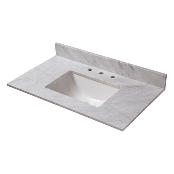 Home Decorators Collection 37 in. W Marble Vanity Top in Carrara with Trough Sink