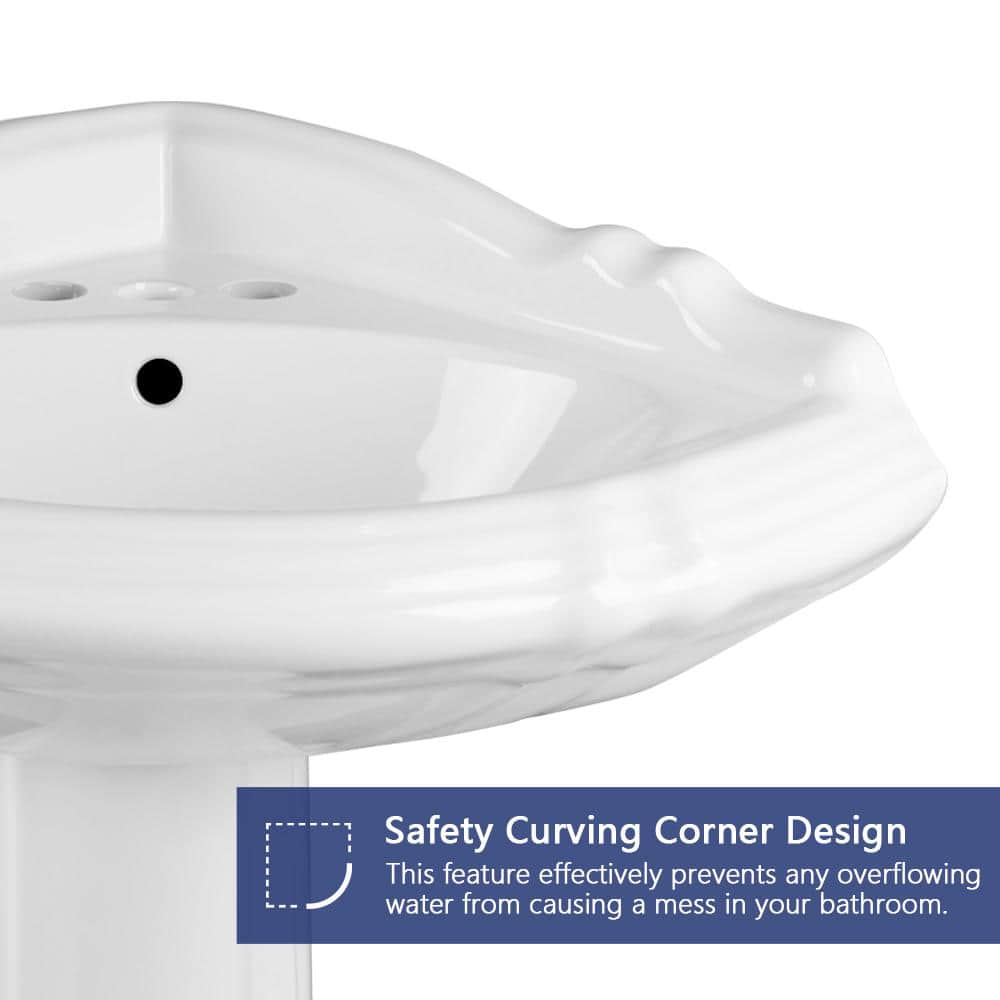 White Ceramic Triangular Corner Pedestal Bathroom Sink