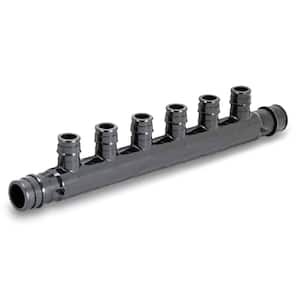 6 Port Open PEX Manifold, 6-Outlet PEX A Multiport Tee, 1/2 in. Open Manifold, 1 in. Trunk, 1/2 in. Ports in Black