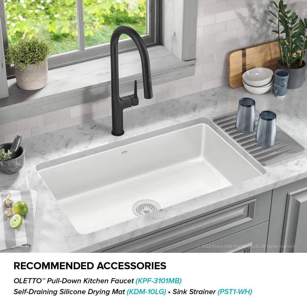 White Porcelain Enameled Steel Undermount Single Bowl Kitchen Sink