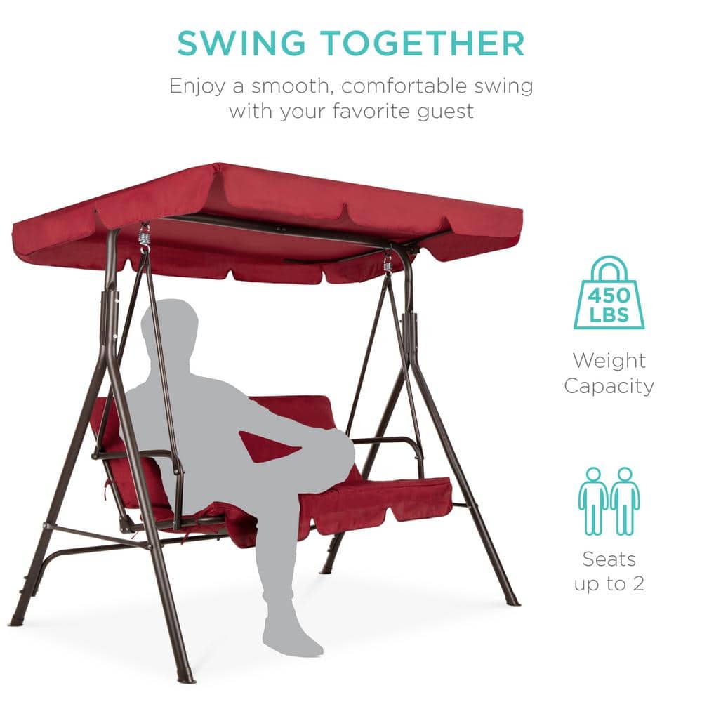 Burgundy Outdoor Convertible Canopy Swing for Two with Removable Cushions