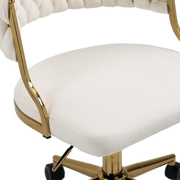 Yaheetech Modern Velvet Desk Chair Soft Height-Adjustable 360°Swivel  Computer Chair, Ivory