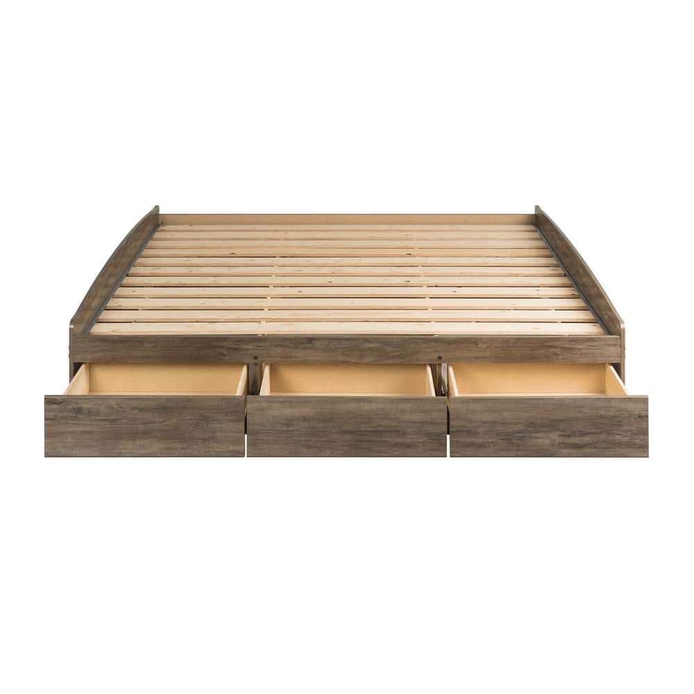 Coastal Drifted Gray King Platform Bed with 6 Storage Drawers