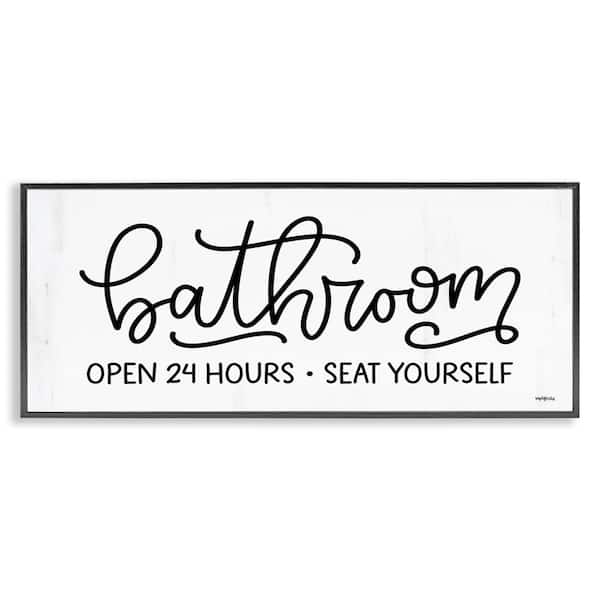 Bathroom Seat Yourself by Imperfect Dust Black Framed Typography Giclee Art Print 10 in. x 24 in.