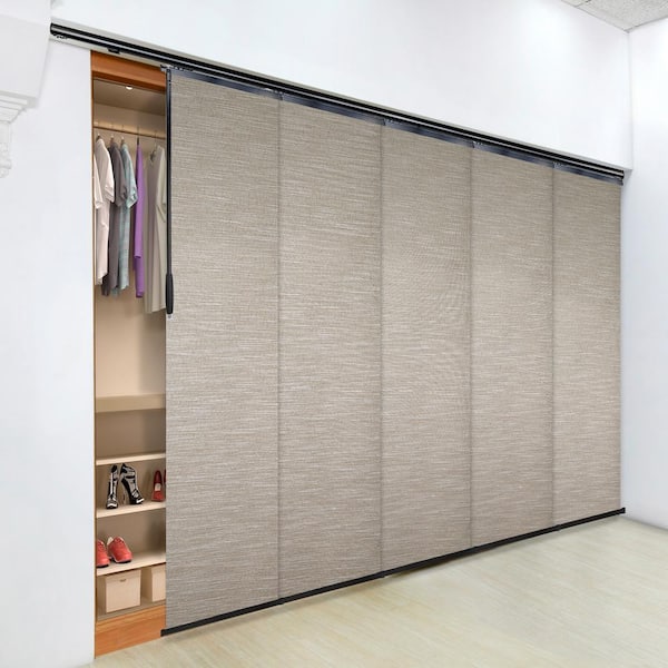 EMOH Hemp 58 in. - 110 in. W x 94 in. L Adjustable 5- Panel in Satin Nickel Single Rail Panel Track with 23.5 in. Slates