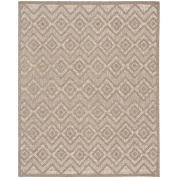 Versatile Natural Beige 9 ft. x 12 ft. Diamond Geometric Indoor Outdoor Area Rug
