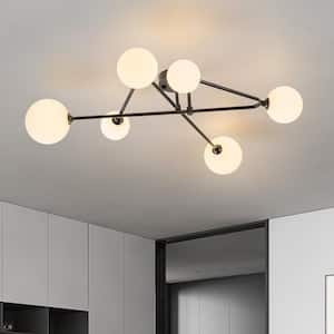 Ceder 33.9 in. 6-Light Sputnik Semi-Flush Mount Modern Ceiling Light with Frosted Opal Glass Shade for Kitchen