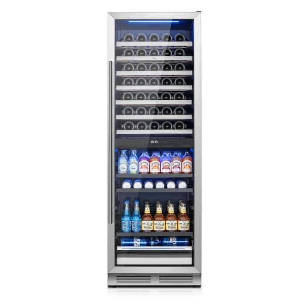 24 in. Freestanding Dual Zone 77-Wine Bottles and 182-Cans Beverage and Wine Cooler in Stainless Steel (Right-Hinged)