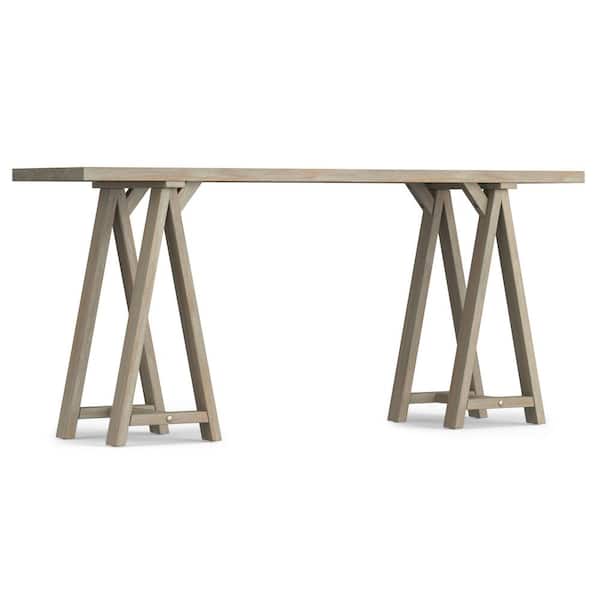 Simpli Home Sawhorse 66 in. Distressed Gray Standard Rectangle Wood Console Table