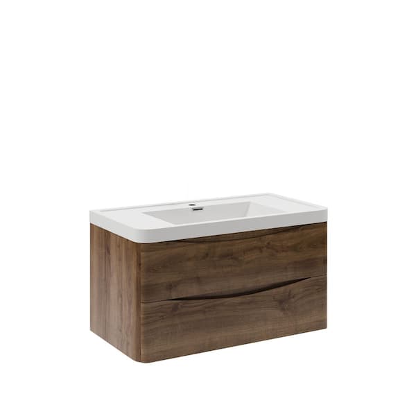 Fresca Tuscany 36 in. Modern Wall Hung Vanity in Rosewood with Vanity Top in White with White Basin