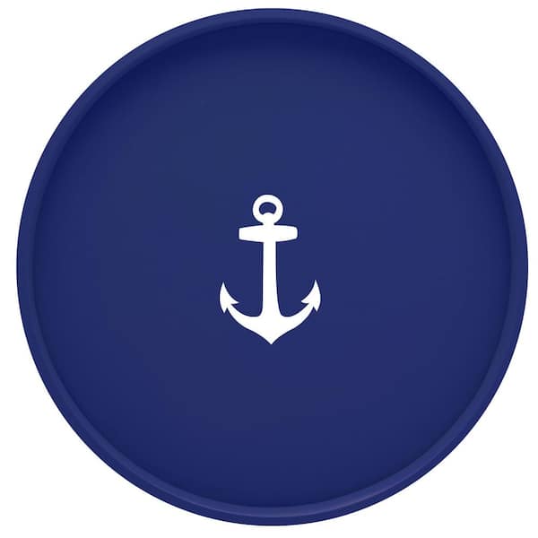 Kraftware Kasualware Anchor 14 in. Round Serving Tray in Blue