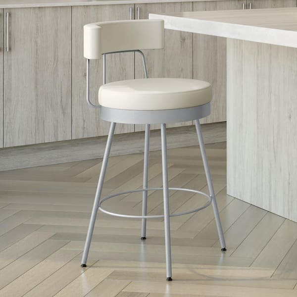 Amisco Urbana 26 in. Off White Faux Leather Silver Grey Metal Swivel Counter Stool