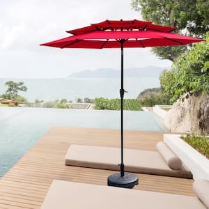 9 ft. Octagon Steel Market Tilt Patio Umbrella in Red 3-Tiers Vent for Garden Backyard Outside Deck Swimming Pool