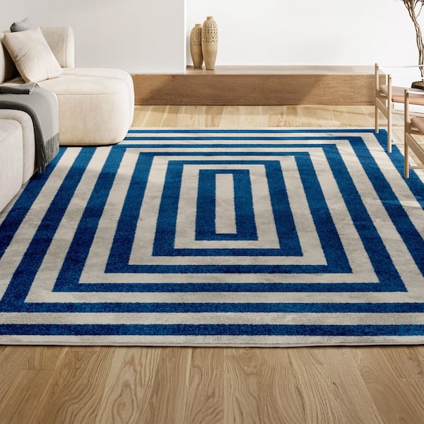 JONATHAN Y Bandol Modern Classic Mitre Stripe Navy/Ivory 8 ft. x