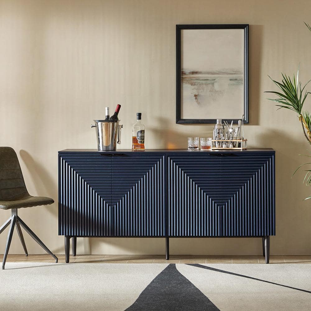JAYDEN CREATION Kordt Navy Modern 63 in. W 4-Door Wood Sideboard