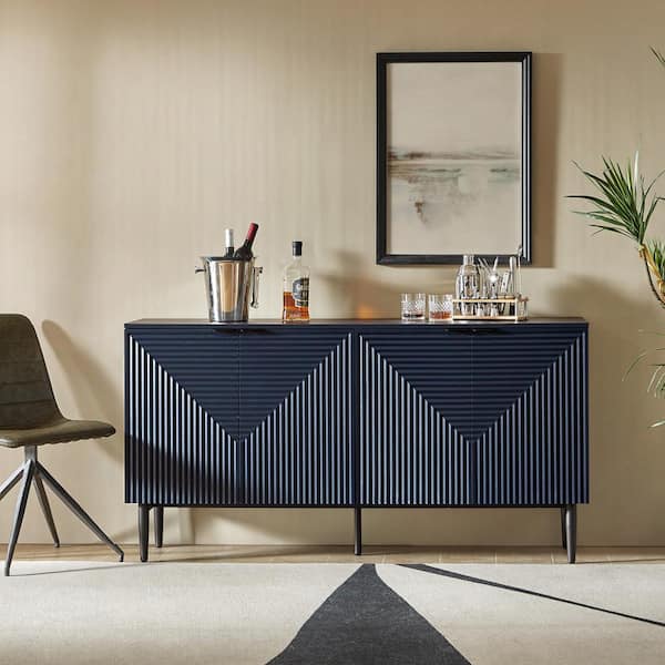 JAYDEN CREATION Kordt Navy Modern 63 in. W 4-Door Wood Sideboard with Adjustable Shelf