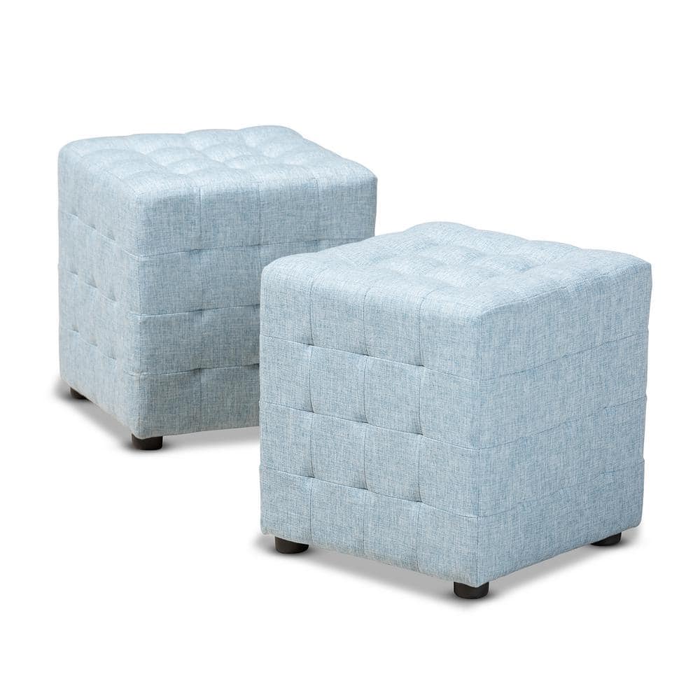 Elladio Light Blue Tufted Cube Ottoman Set of 2