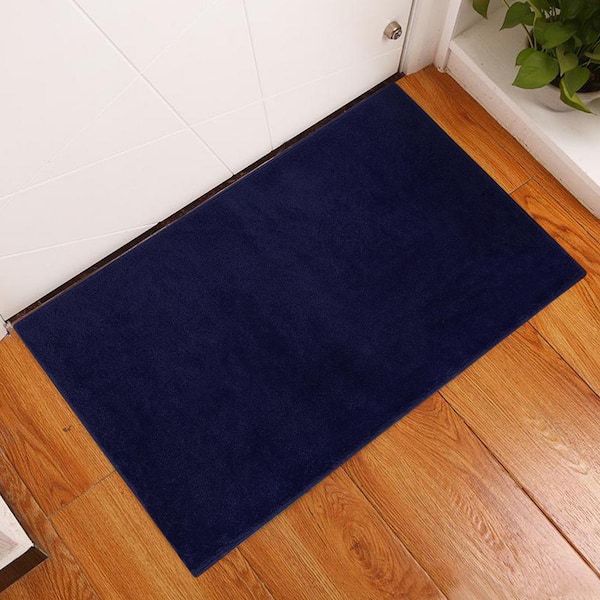 SUSSEXHOME Flower Cotton Navy 2 ft. x 3 ft. Thin Non Slip Indoor