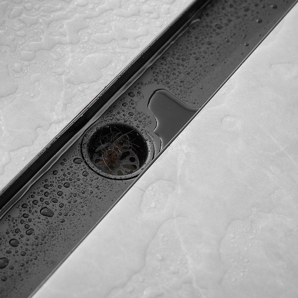 24 Inch Matte Black Stainless Steel Linear Shower Drain with Square Holes