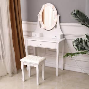 360° Rotary Mirror 3-Drawer MDF Dressing Table Vanity Set White