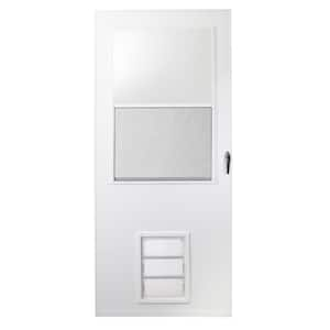 EMCO 32 in. x 80 in. White Universal 1/2 Light Pet Entry Aluminum Storm Door with Black Hardware