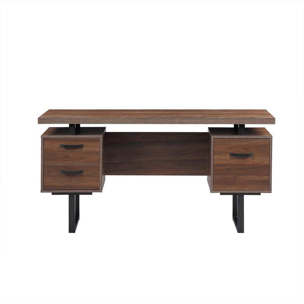 Donason 59 in. Rectangular Walnut MDF Writing Desk with Drawers ZY ...