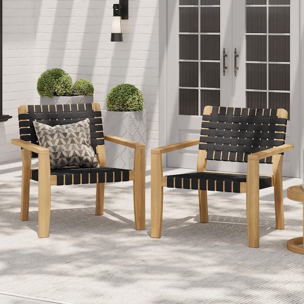 CHRISTOPHER KNIGHT HOME Windsor Modren Patio Light Teak Finish Wood and Woven Rope Outdoor Lounge Chair, Black, (Set of 2)