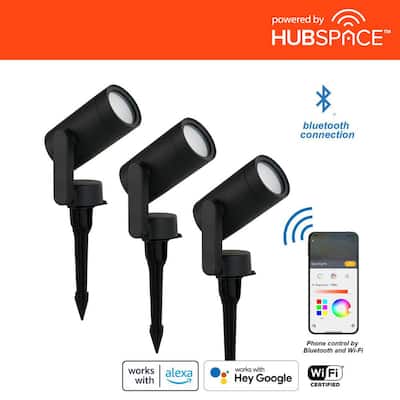 Hampton Bay 10-Watt Equivalent Low Voltage Black LED Outdoor Landscape Spotlight with Smart App Control (3-Pack) Powered by Hubspace