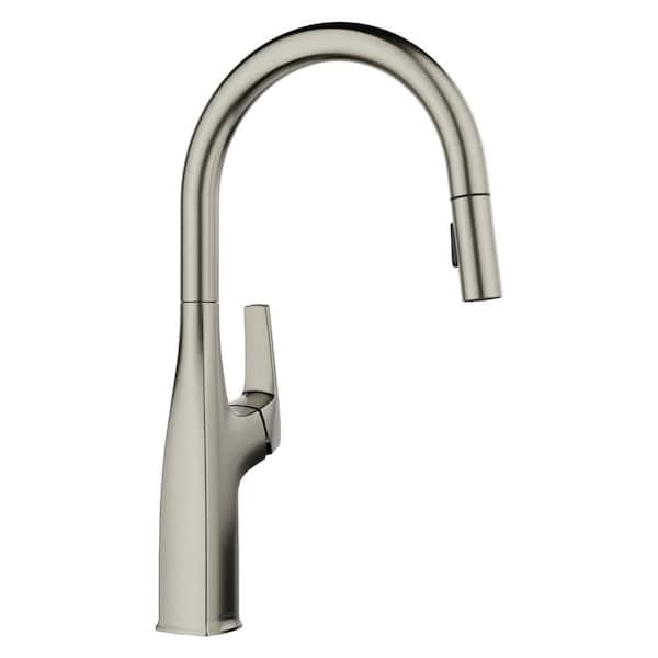 Blanco Rivana Single Handle Pull-Down Sprayer Kitchen Faucet in Satin Platinum