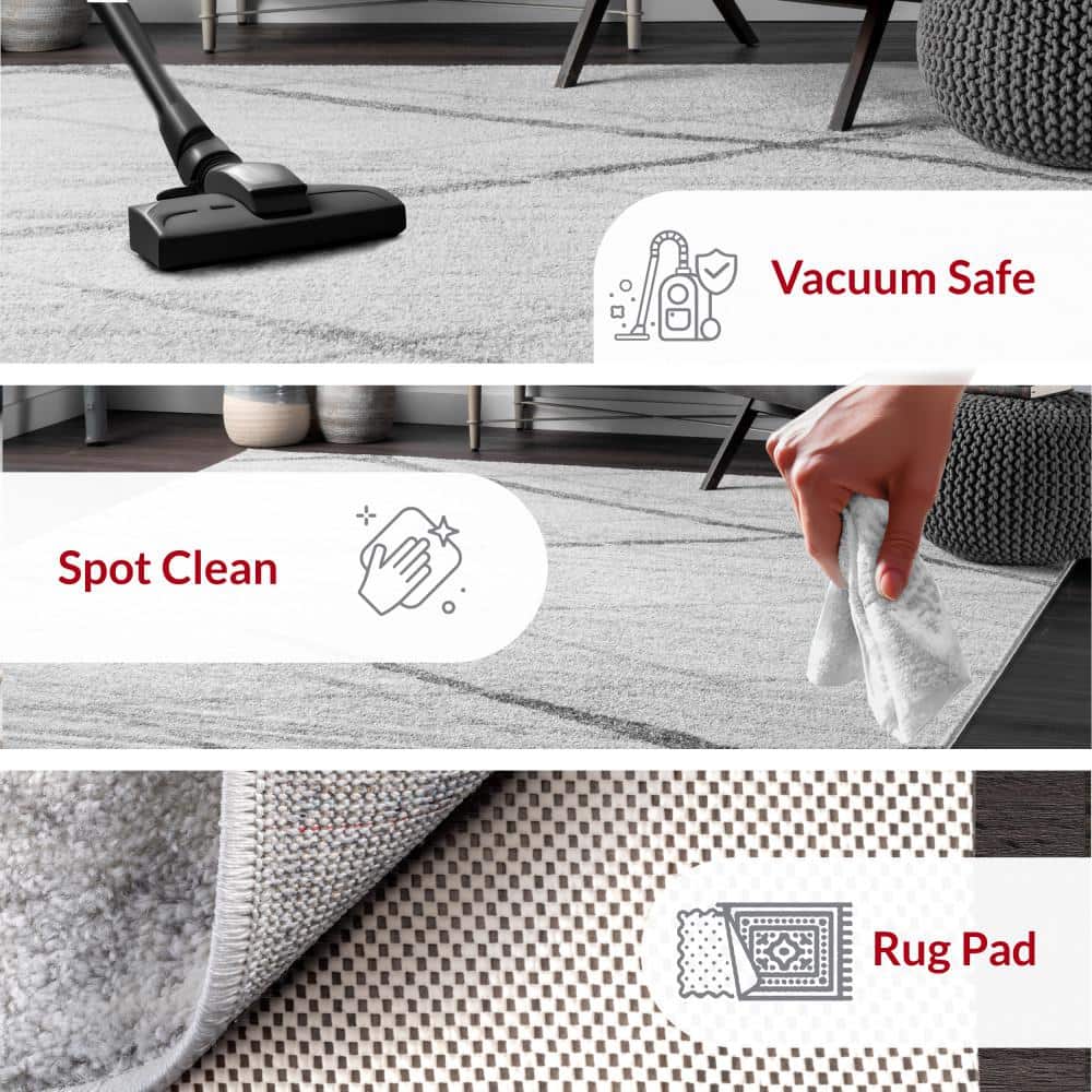 Reversible Rectangular Gray Synthetic 6'7"x9' Easy-Care Rug