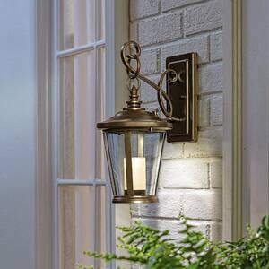 Bellingham 14.5 in. Oil-Rubbed Bronze LED Outdoor Wall Lantern Sconce with Clear Glass and Amber Glass Candle