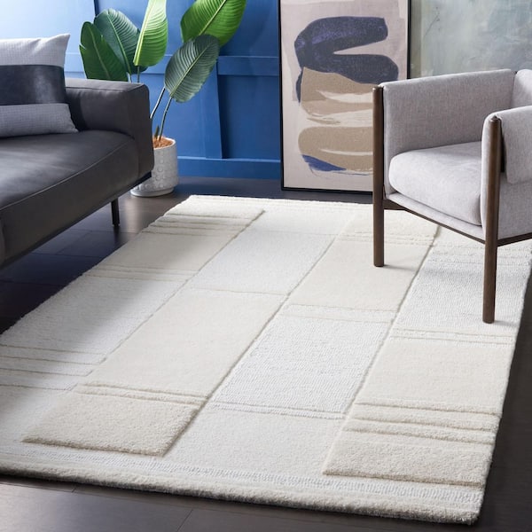 Manhattan 8 ft. x 10 ft. Ivory/Beige High-Low Solid Color Area Rug