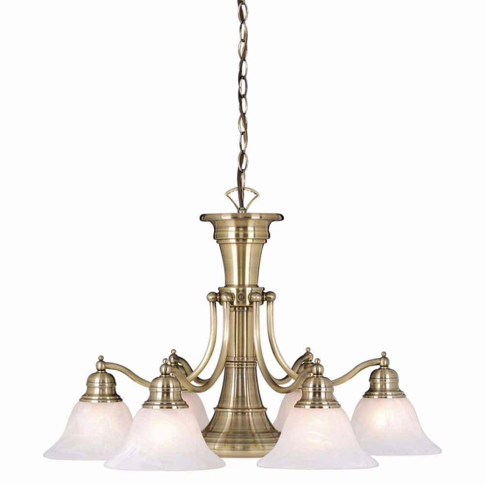 Stanford Antique Brass 7-Light Chandelier with Alabaster Glass