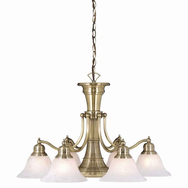 VAXCEL Standford 6-Light Antique Brass Chandelier with Down Light and Switch
