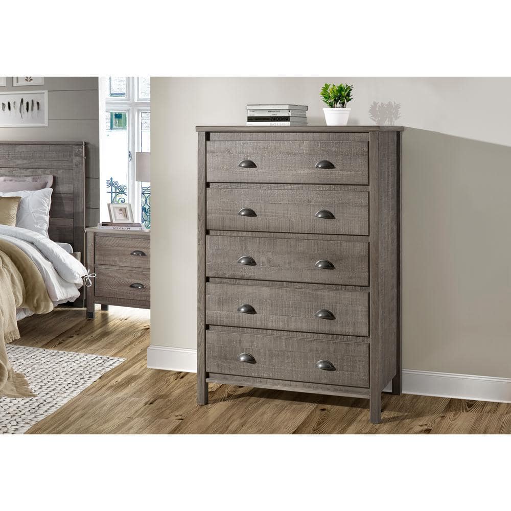 Rustic Gray Farmhouse 5-Drawer Extra Deep Dresser